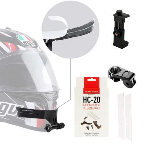 Knmaster HC-20 Motosiklet Kask Çene Yapıştırıcılı Telefon ve Aksiyon Kamera Tutucu Full Aparat